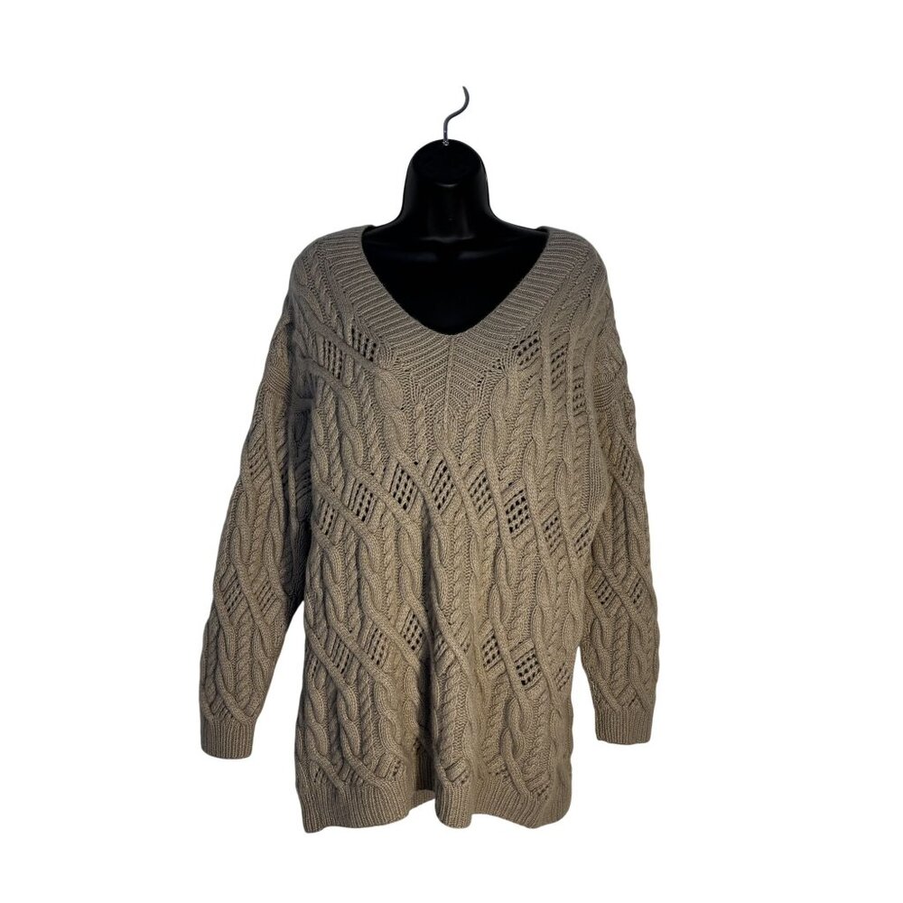 Vintage Neiman Marcus Exclusive 100% Cashmere Cable Knit Oversized Sweater Beige - Picture 1 of 9